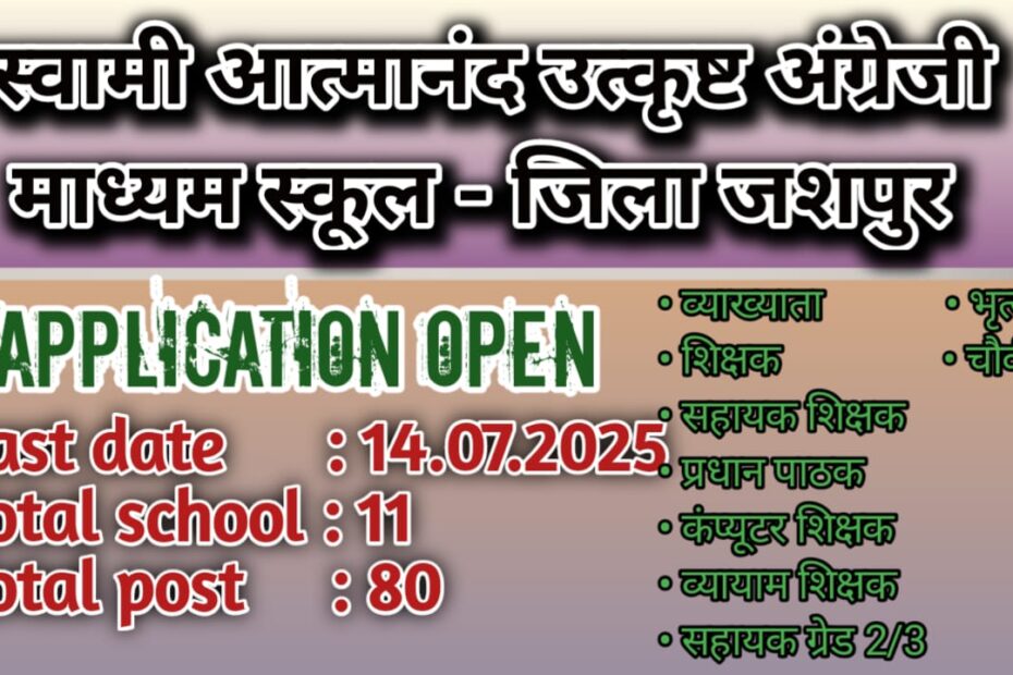 Swami Atmanand School Jila Jashpur 80 various post 2025